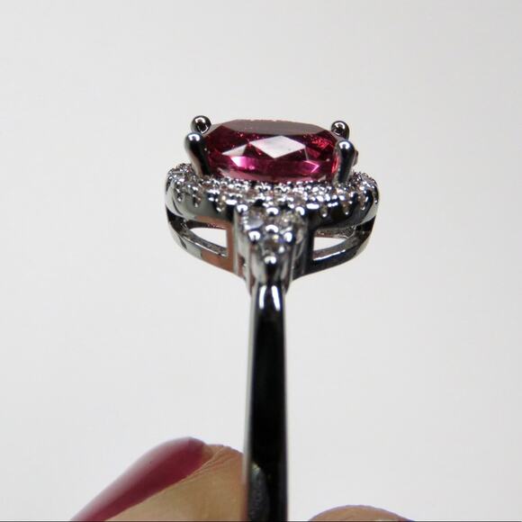 Zales Ruby & Cubic Zirconia Halo Sterling Silver Ring Size 7 SYNTHETIC - Picture 9 of 12